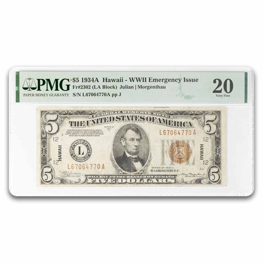 NoahWA M1934＋南部 1934-A $5.00 Brown Seal Hawaii VF-20 PMG (Fr#2302) | eBay